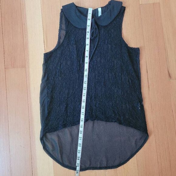Paper Crane semi sheer tank top peter pan collar polka dotted bow detail lace ba - Picture 4 of 8